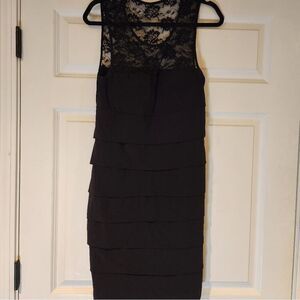 Dressbarn Stretchy Black formal mini dress Lace Overlay Top Size 12